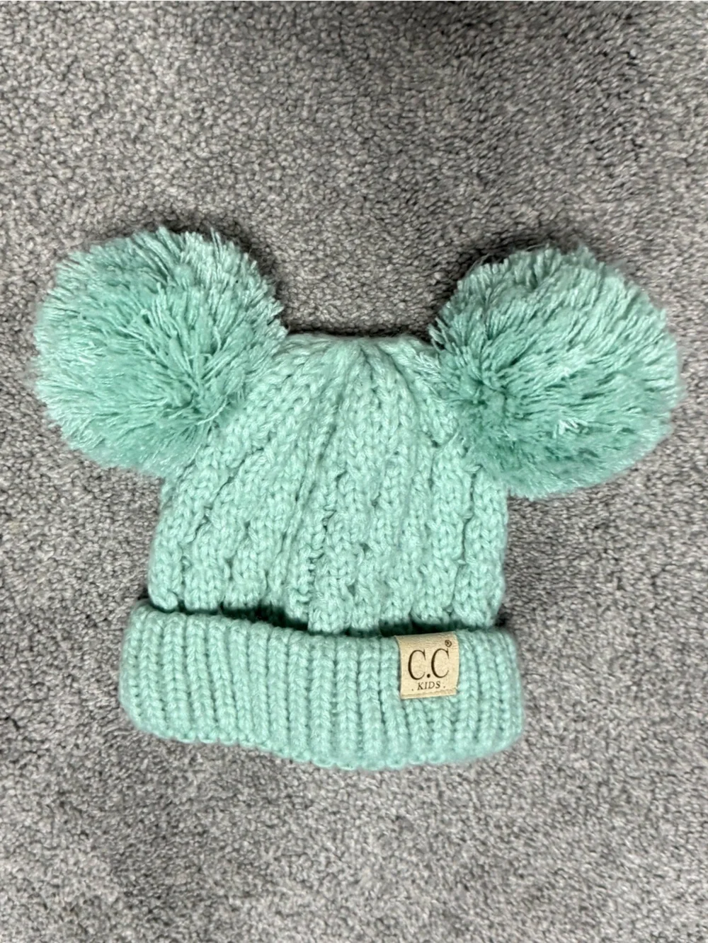 CC Kids Mint Knit Beanie with Double Pom Poms